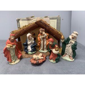 Vintage Cobble Creek Nativity Scene Figurine Set with Stable